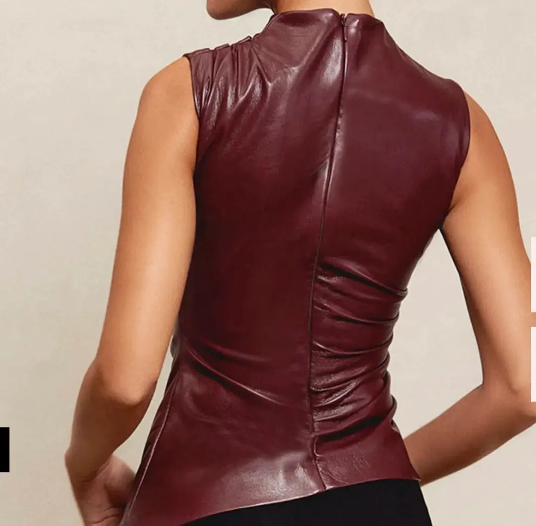 House of CB Allegra Wine Vegan Leather Asymmetric Top Red Size L / AU 12 for rent on The Volte - main image