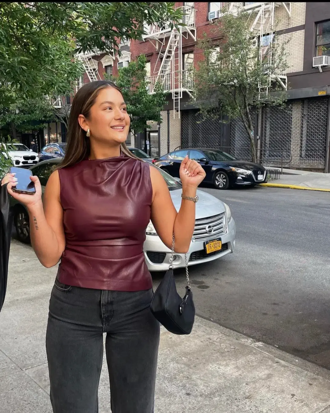 House of CB Allegra Wine Vegan Leather Asymmetric Top Red Size L / AU 12 for rent on The Volte - main image