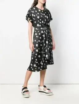 Kenzo Gathered Rose-Print Asymmetric Midi Dress Black/White Size 10 for rent on The Volte - image 4