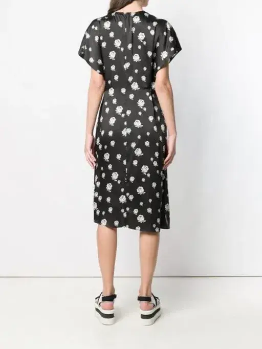 Kenzo Gathered Rose-Print Asymmetric Midi Dress Black/White Size 10 for rent on The Volte - main image