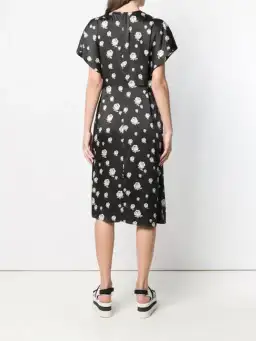 Kenzo Gathered Rose-Print Asymmetric Midi Dress Black/White Size 10 for rent on The Volte - image 5