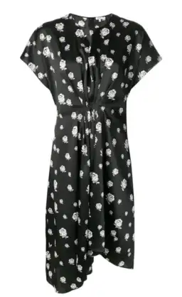 Kenzo Gathered Rose-Print Asymmetric Midi Dress Black/White Size 10 for rent on The Volte - image 2