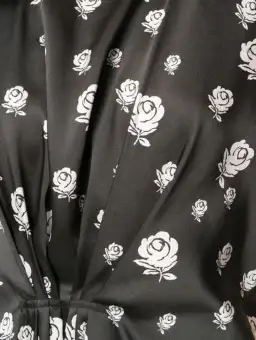 Kenzo Gathered Rose-Print Asymmetric Midi Dress Black/White Size 10 for rent on The Volte - image 6