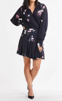 AJE Gabyon Long Sleeved Wrap Floral Print Mini Dress Kimono Black/Pink Size 6 for rent on The Volte - image 2