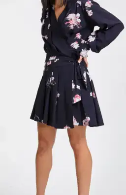 AJE Gabyon Long Sleeved Wrap Floral Print Mini Dress Kimono Black/Pink Size 6 for rent on The Volte - image 5