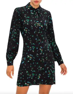 Ganni Printed Crepe Floral Shirt Mini Dress Black/Verdant Green Print Size 12 for rent on The Volte - image 1