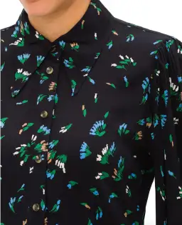 Ganni Printed Crepe Floral Shirt Mini Dress Black/Verdant Green Print Size 12 for rent on The Volte - image 3
