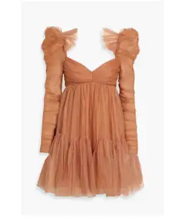 Zimmermann Tulle Ruched Mini Dress Lipstick Size 0P / AU 6P for rent on The Volte - image 3