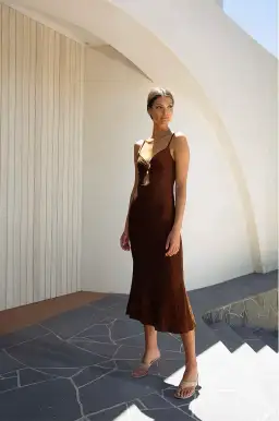 Misha Josette Midi Dress Brown Size 6 for rent on The Volte - image 1