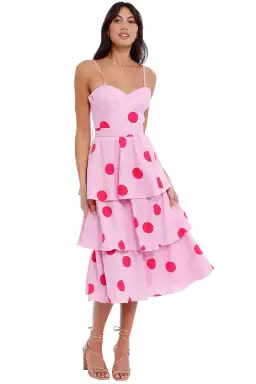 Rebecca Vallance Dalia Midi Dress Pink Polka Dot Pink Print Size 8 AU