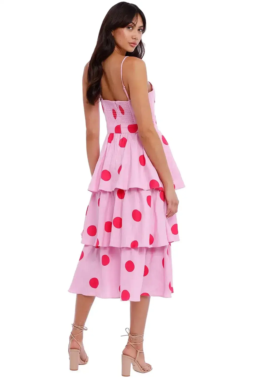 Rebecca Vallance Dalia Midi Dress Pink Polka Dot Pink Print Size 10 - Image 3