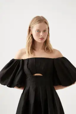 Aje Eugenie Off Shoulder Midi Dress Black Size AU 10 for rent on The Volte - image 3