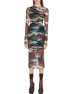 Cue Abstract Landscape Mesh Dress Multi Size AU 12