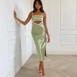 San Sloane Aliya Cut Out Midi Dress Sage Green Size 12