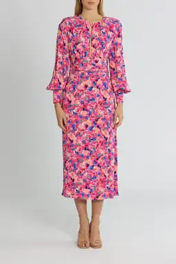 Rebecca Vallance Little Havana Midi Dress Pink Print Size AU 14