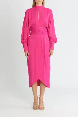 Rebecca Vallance Theresa Midi Dress Fuschia Pink Size AU 14