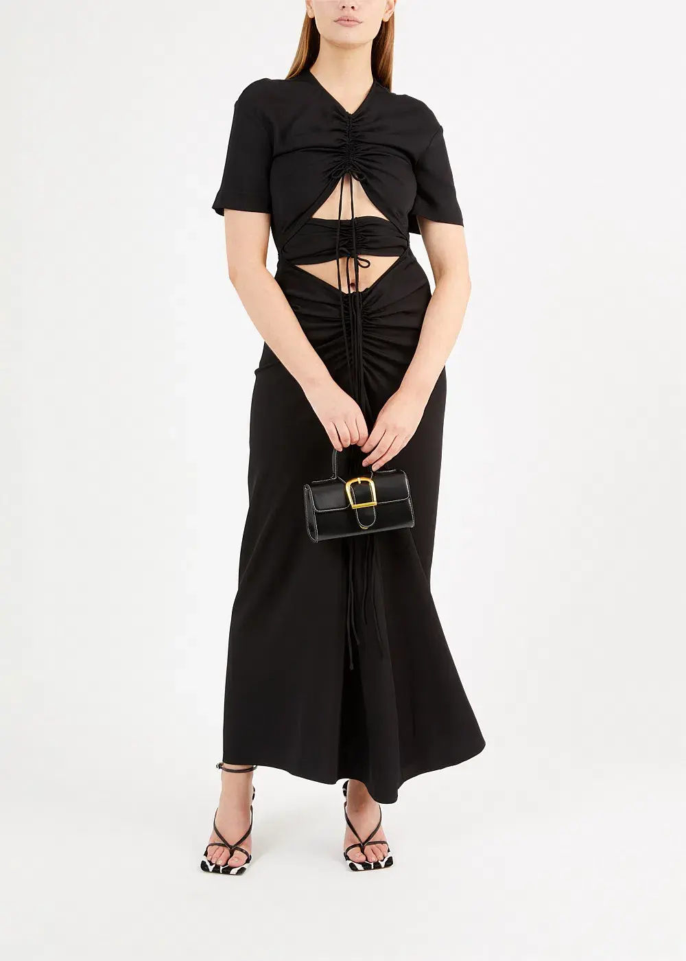 Christopher Esber Ruched Multi Panel Tee Dress Black Size 6 for rent on The Volte - main image