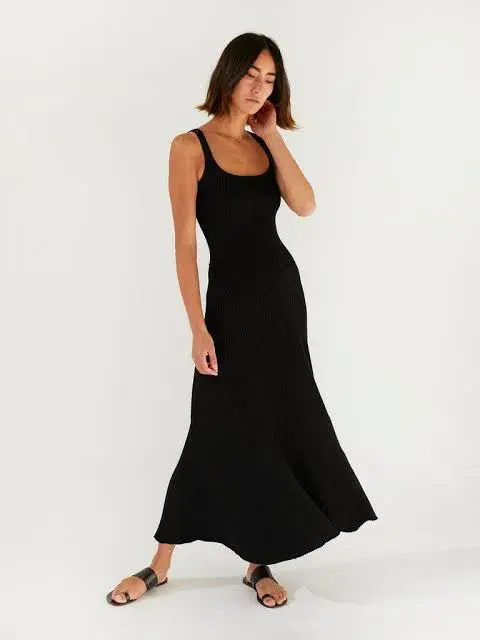 Anna Quan Dido Rib Knit Midi Dress Black Size 8 for rent on The Volte - main image