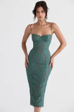 House of CB Joelle Lace Midi Dress Green Size L/Au 12 for rent on The Volte - image 2