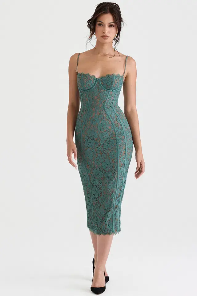 House of CB Joelle Lace Midi Dress Green Size L/Au 12 for rent on The Volte - main image