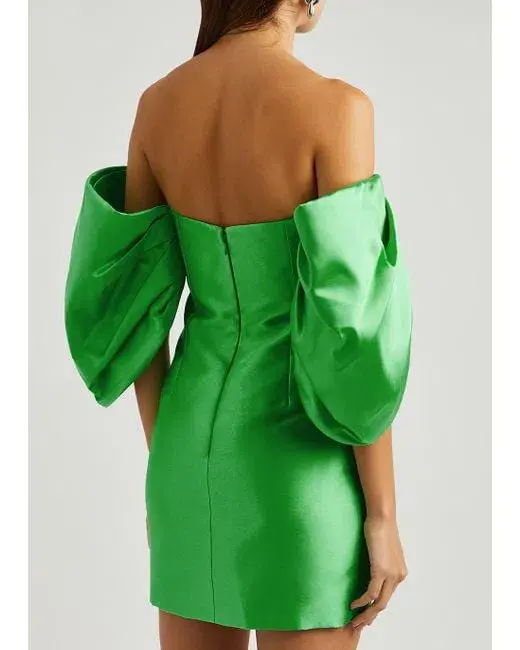 Solace London Elina Satin Mini Dress Lime Green Size 12 for rent on The Volte - main image