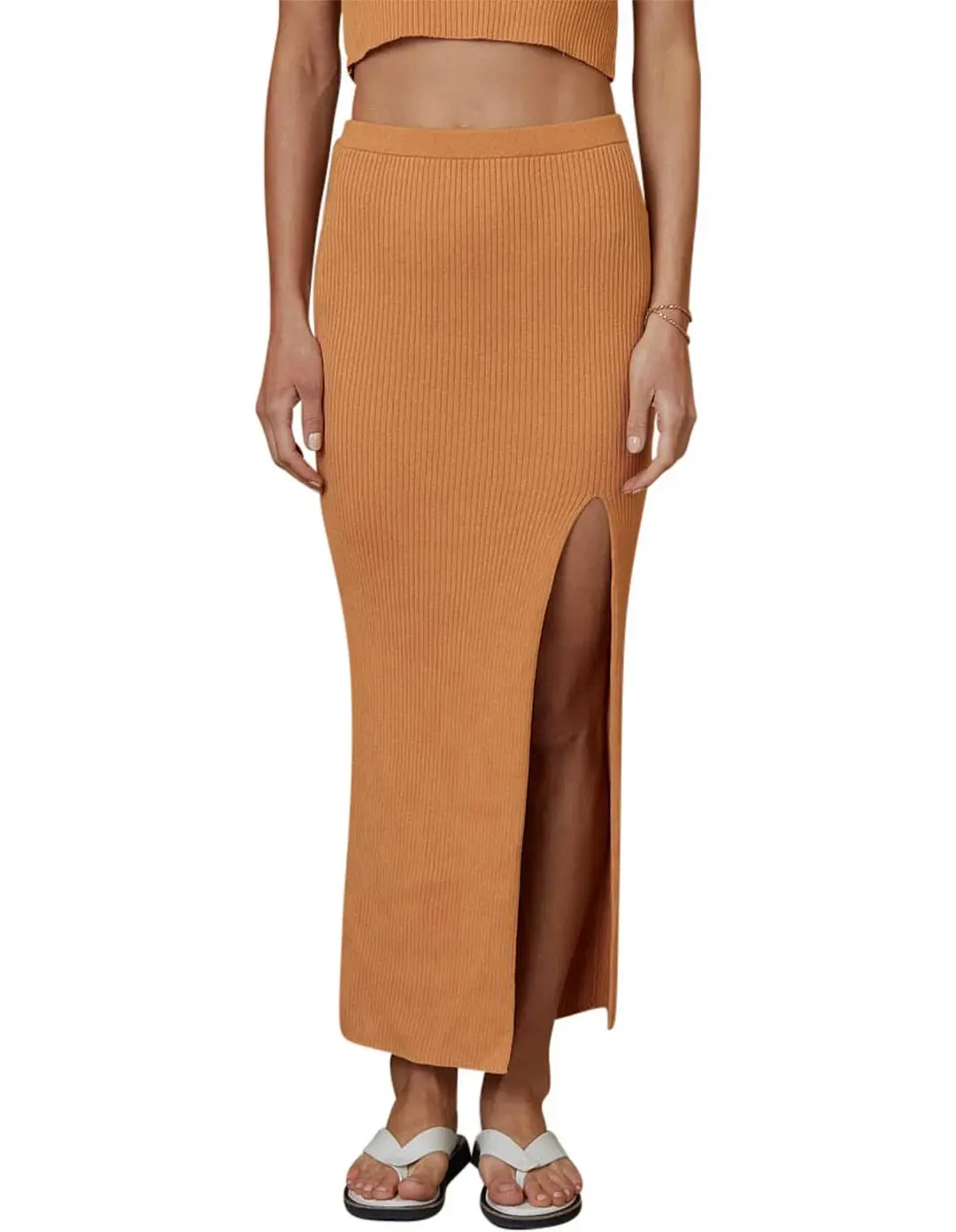Bec & Bridge Margot Knit Midi Skirt Nutmeg Size 12 for rent on The Volte - main image
