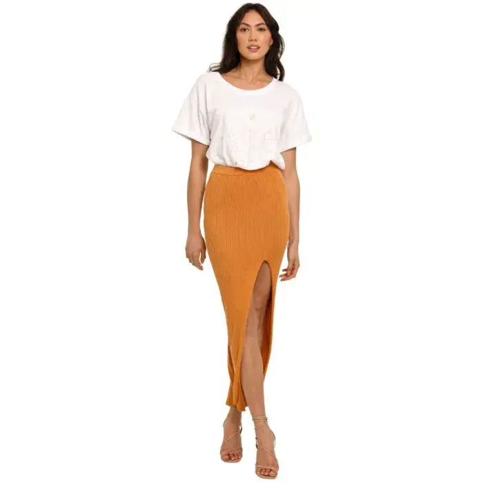 Bec & Bridge Margot Knit Midi Skirt Nutmeg Size 12 for rent on The Volte - main image