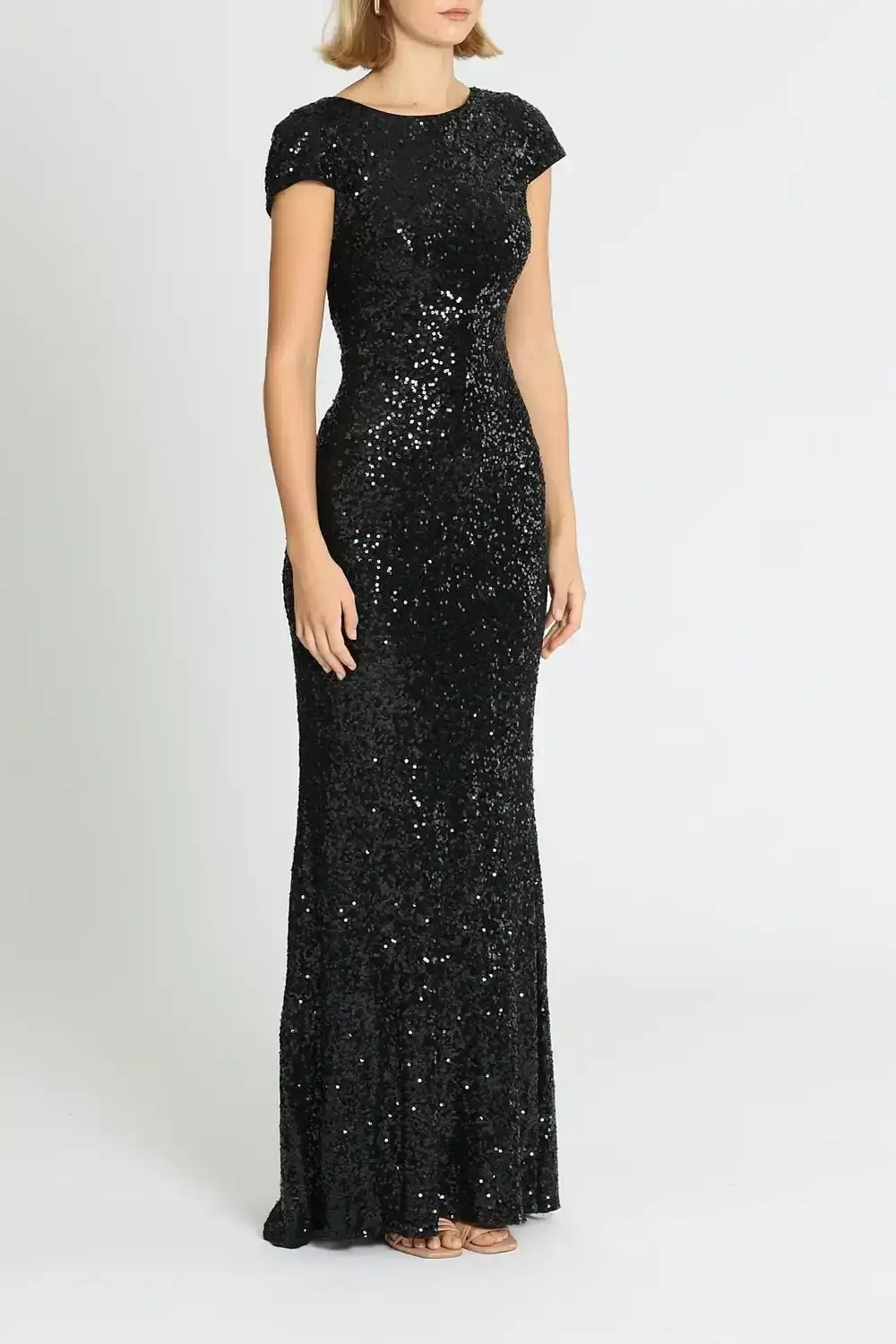 Badgley Mischka Sequin Cowl Back Gown Black Size 8 for rent on The Volte - main image