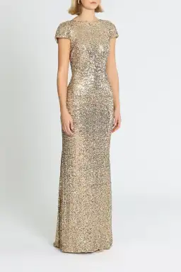 Badgley Mischka Sequin Cowl Back Gown Gold Size 12 for rent on The Volte - image 2