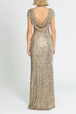 Badgley Mischka Sequin Cowl Back Gown Gold Size 12 for rent on The Volte - image 3
