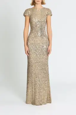 Badgley Mischka Sequin Cowl Back Gown Gold Size 12 for rent on The Volte - image 1