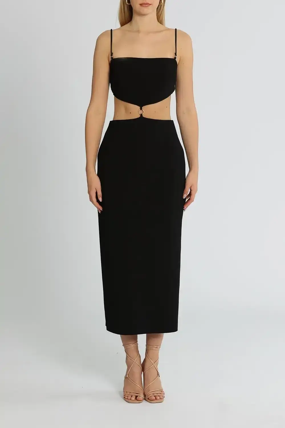 Bec & Bridge Alba Cut Out Midi Dress Black Size 12 for rent on The Volte - main image