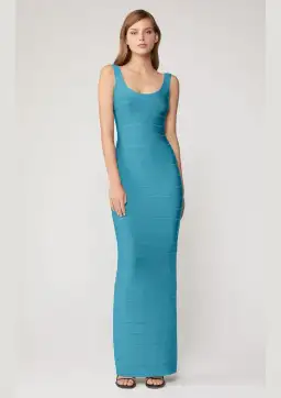Herve Leger Round Neck Gown Turquoise Size 6