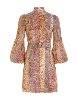 Zimmermann The Luminosity Belted Mini Dress in Multi Paisley Stripe Size 0/ Au 8