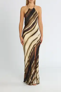 Bec & Bridge Watercolour Maxi Dress Brown/Cream Print Size 12