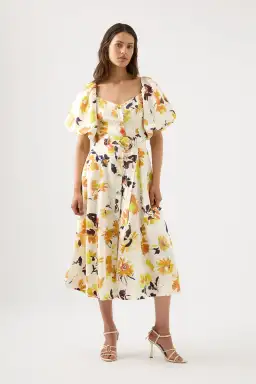 AJE Soleil Belted Midi Dress Pressed Sunflowers Size 10