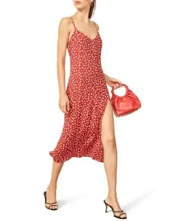 Reformation Crimini Midi Dress Red Floral Size AU 8