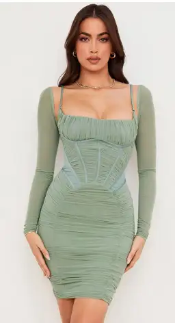 House Of CB Freyja Gathered Corset Dress Green Size XS / AU 6 for rent on The Volte - image 2