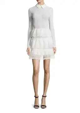 Self-Portrait Long-Sleeve Tiered Scalloped Lace Dress White Size AU 12 for rent on The Volte - image 1