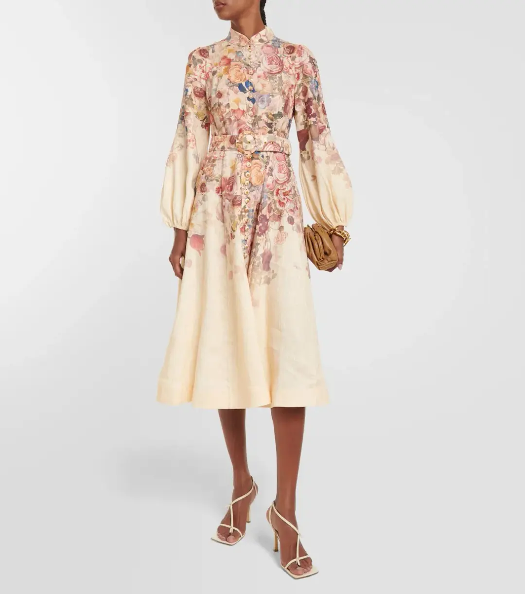 Zimmermann Luminosity Buttoned Midi Dress Morisot Cream Floral Print Size 2 / AU 12 for rent on The Volte - main image