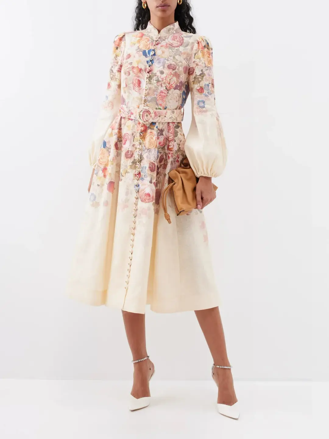 Zimmermann Luminosity Buttoned Midi Dress Morisot Cream Floral Print Size 2 / AU 12 for rent on The Volte - main image