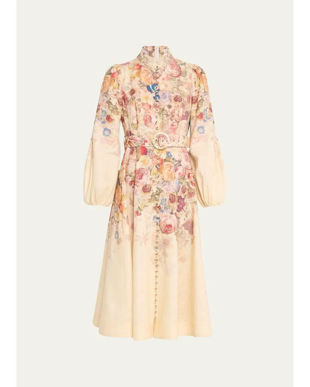 Zimmermann Luminosity Buttoned Midi Dress Morisot Cream Floral Print Size 2 / AU 12 for rent on The Volte - main image