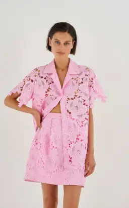Oroton Lace Camp Shirt in Foxglove Pink in Size AU 8 for rent on The Volte - image 3