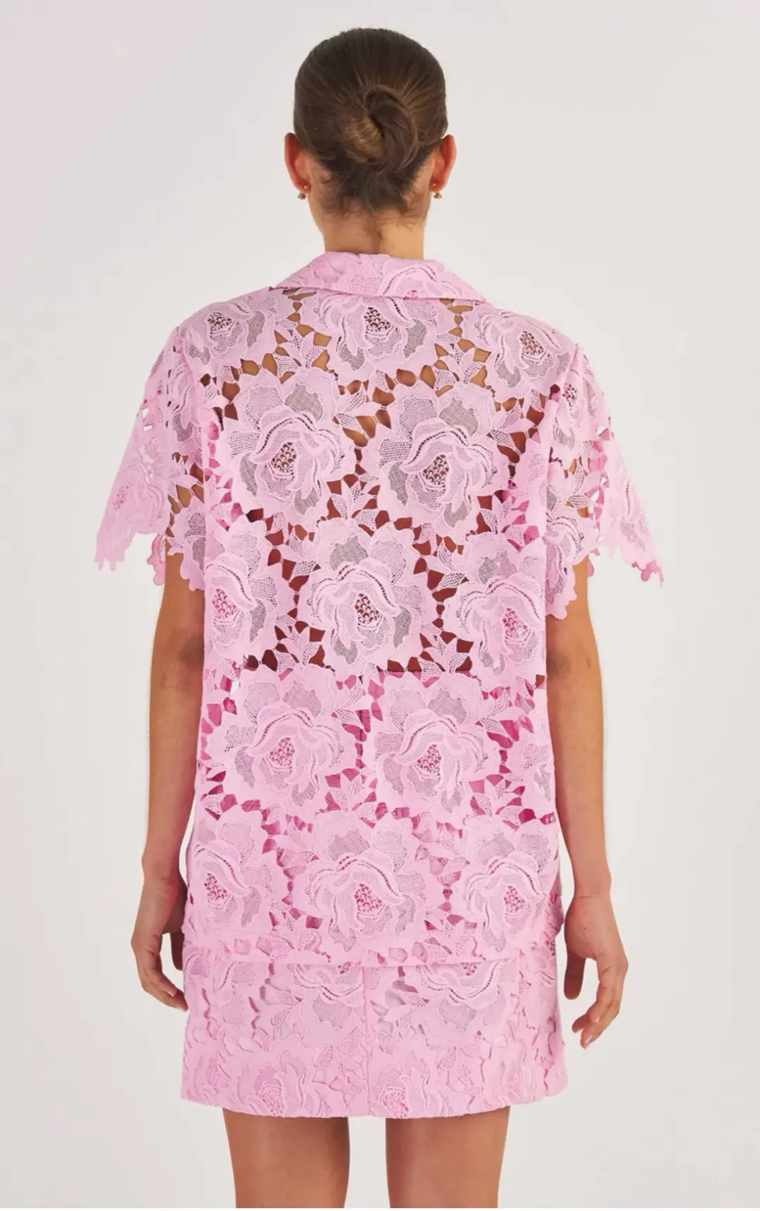 Oroton Lace Camp Shirt in Foxglove Pink in Size AU 8 for rent on The Volte - main image