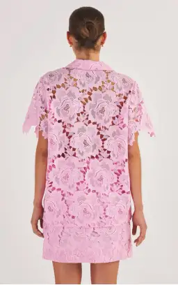 Oroton Lace Camp Shirt in Foxglove Pink in Size AU 8 for rent on The Volte - image 2