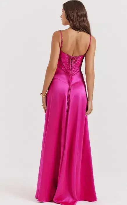 House of CB Anabella Seren Lace Up Corset Maxi Dress in Hot Pink Fuchsia Size M / Size AU 10 for rent on The Volte - main image