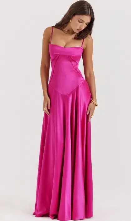 House of CB Anabella Seren Lace Up Corset Maxi Dress in Hot Pink Fuchsia Size M / Size AU 10 for rent on The Volte - main image