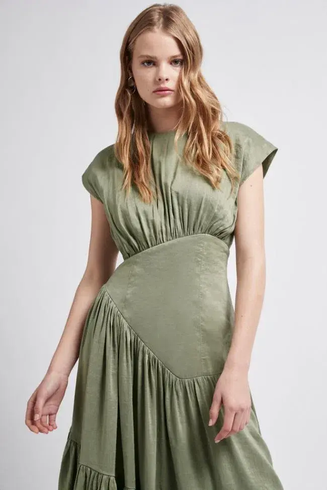 Aje Midi Reflection Dress In Oakmoss Size AU 6 for rent on The Volte - main image