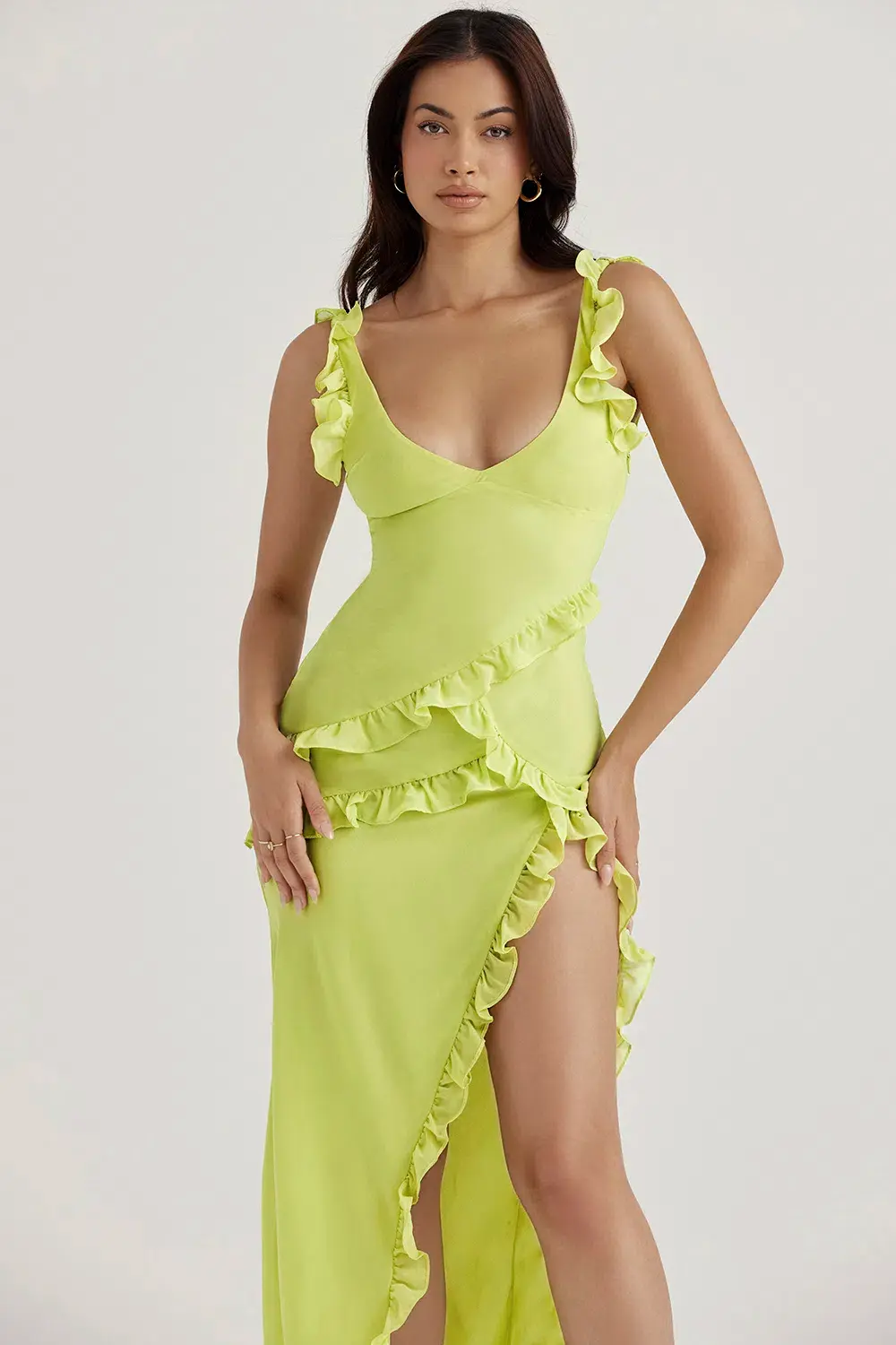House of CB Pixie Ruffle Maxi in Lime Green Size 8 / Small for rent on The Volte - main image