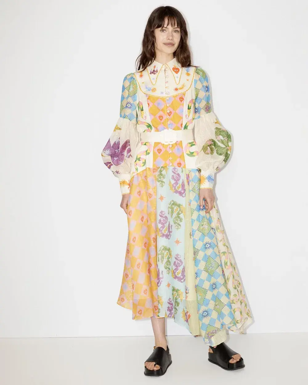 Alemais Lou Balloon Sleeve Shirt Dress Multi Size 10 for rent on The Volte - main image